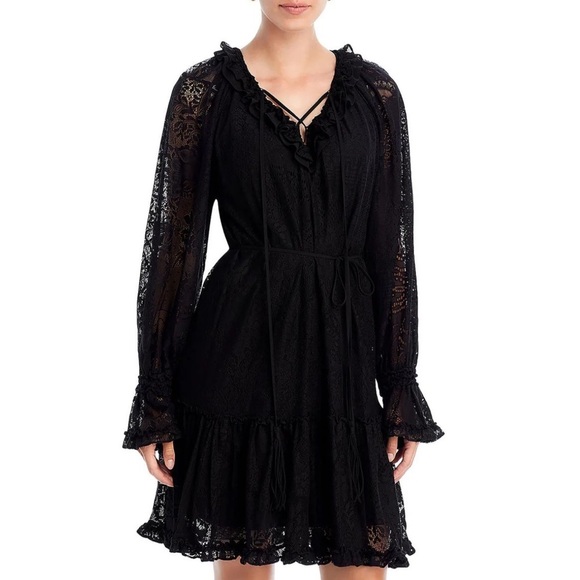 NWT KOBI HALPERIN Senna Long Sleeve Lace Ruffle Tie Waist Lined Dress Size Small - Picture 1 of 3